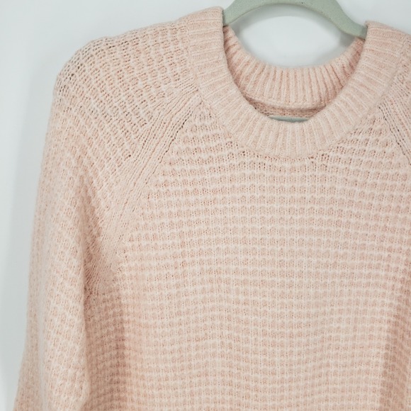 Lou & Grey Waffle Knit Pullover Sweater Womens Sz L Pink Alpaca Blend Raglan - Picture 4 of 8
